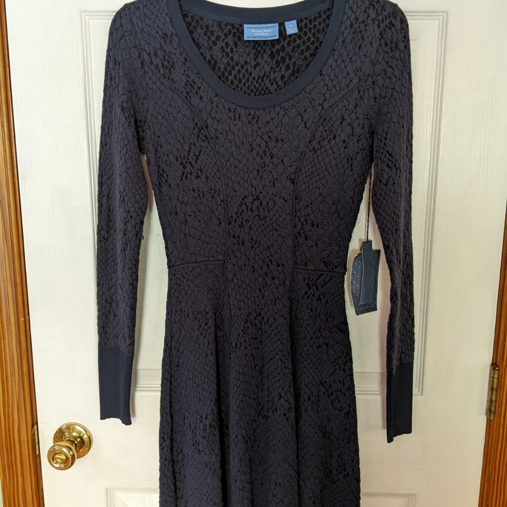 NEW SIMPLY VERA WANG DRESS NAVY STRETCH COTTON BLEND SCOOP LONG SLVE NWT $78 XS